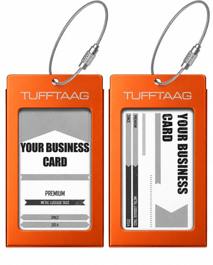 Luggage Tags Business Card Holder by TUFFTAAG - Durable Travel ID Bag Tag, Gunmetal, 2 Tags