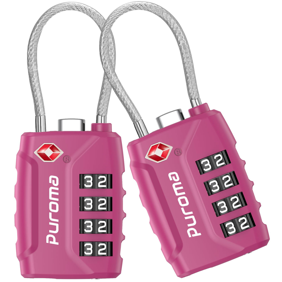Puroma 2 TSA Approved Luggage Locks 4 Digit Code Cable Lock Blue Peacock