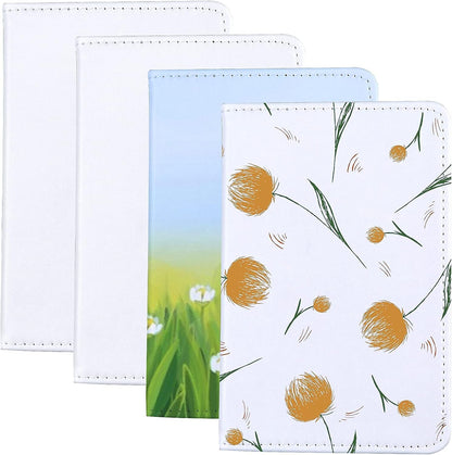 4 Pack Blank Sublimation Passport Holders PU Leather RFID Blocking Passport Covers with 3 Card Slots Boarding Pass Pocket Secure Snap Closure Unisex Travel Wallet for Men Women DIY Custom Gift