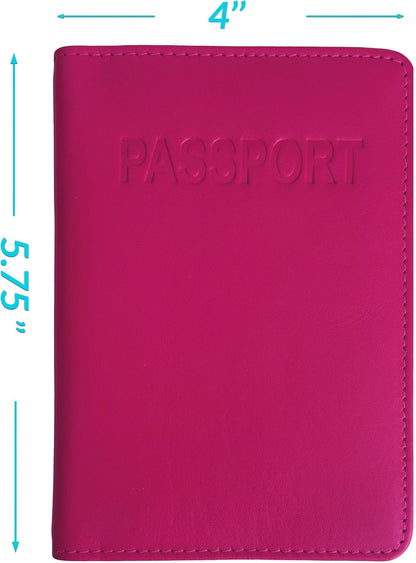 Personalized Monogrammed Bright Pink Leather RFID Passport Cover Holder and Luggage Tag