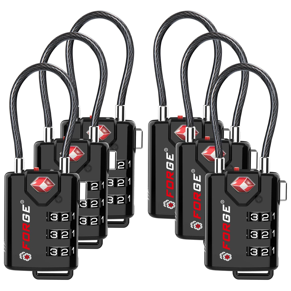 Forge TSA Approved Luggage Locks, Open Alert Cable Lock, 4 Colors, 4 Pack