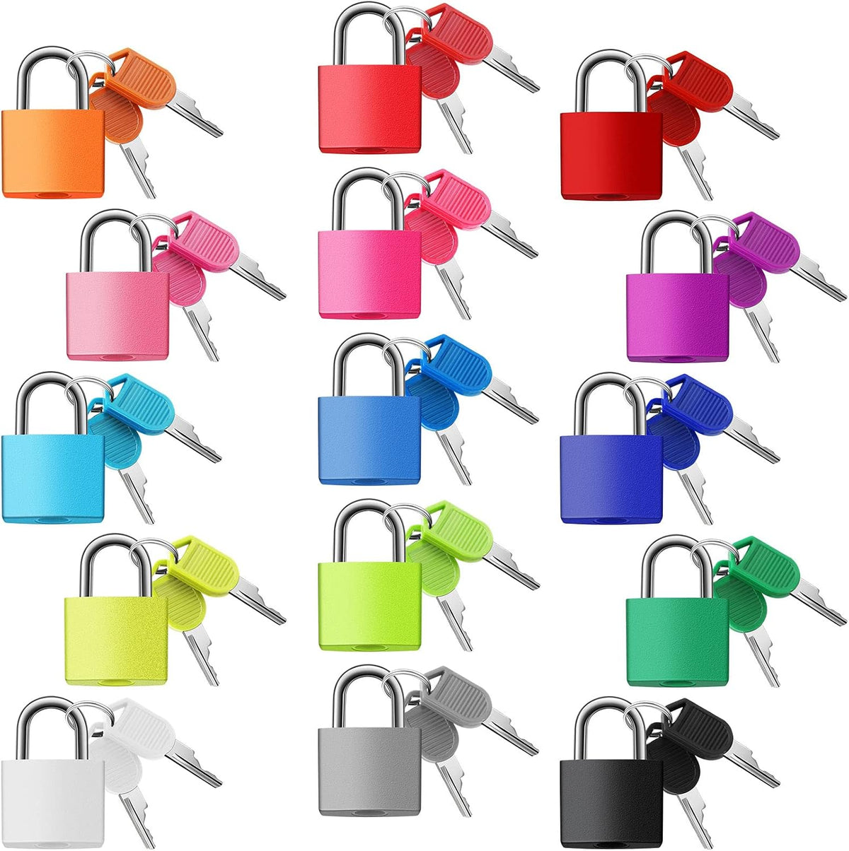 Photect Suitcase Keyed Padlocks Small Metal Luggage, Bright Colors, 15 Pcs