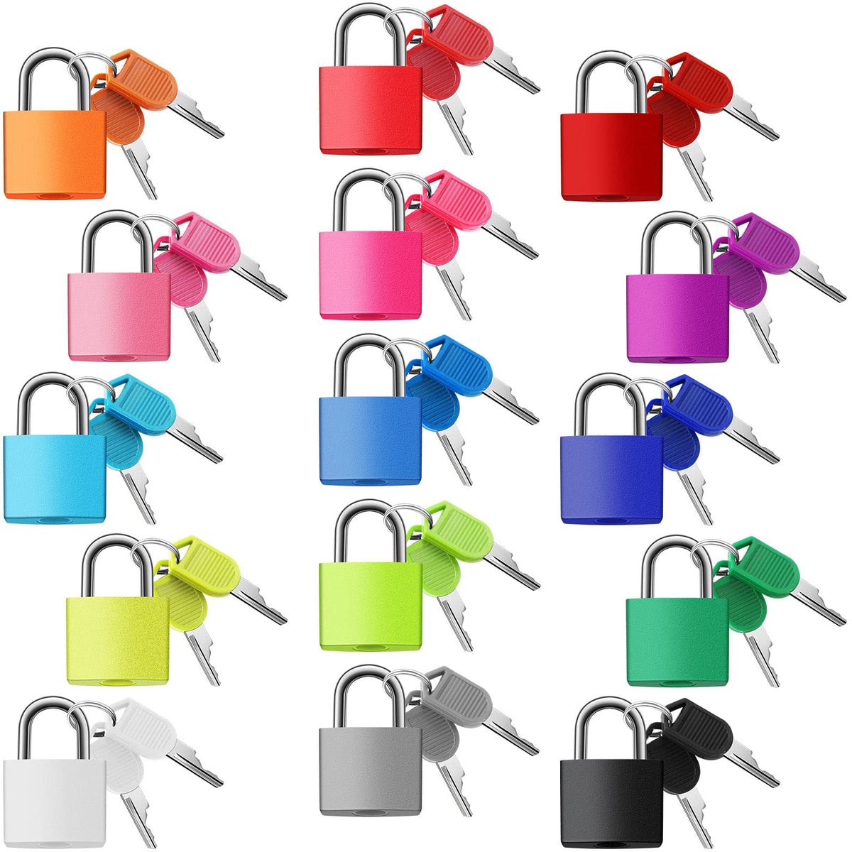 Photect Suitcase Keyed Padlocks Small Metal Luggage, Bright Colors, 15 Pcs