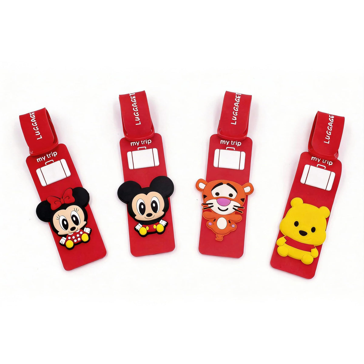 4 Pcs Set White Dog Charlie Brown Silicone Travel Luggage Baggage Identification Labels ID Tag for Bag Suitcase Plane Cruise Ships with Belt Strap