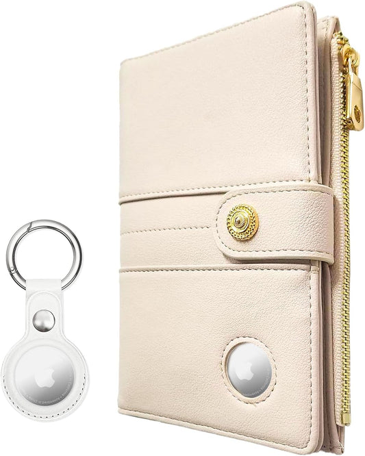 elzama Passport Holder with Airtag Slot for Travel Women, RFID Passport Wallet with Airtag Holder, Zipper Pocket Card Slots Pen Holder & Airtags Keychain (Air tag Not Included) Ivory