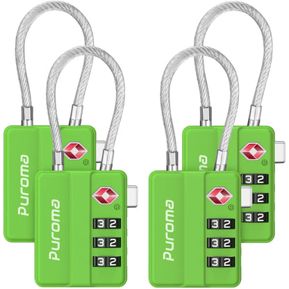 Puroma 4 Pack TSA Locks for Luggage Lightweight 4-Digit Code Padlock Black