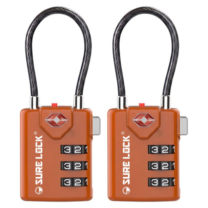 SURE LOCK TSA Approved Luggage Locks with Open Alert Indicator, 3 Digit Combination Cable Travel Lock for Suitcase, Backpack, Gym Locker, Toolbox & Travel Bag(2, Pink 2 Pack)