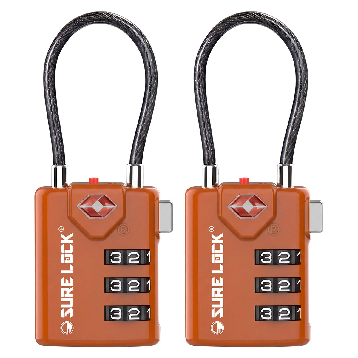 SURE LOCK TSA Approved Luggage Locks with Open Alert Indicator, 3 Digit Combination Cable Travel Lock for Suitcase, Backpack, Gym Locker, Toolbox & Travel Bag(2, Purple 2 Pack)