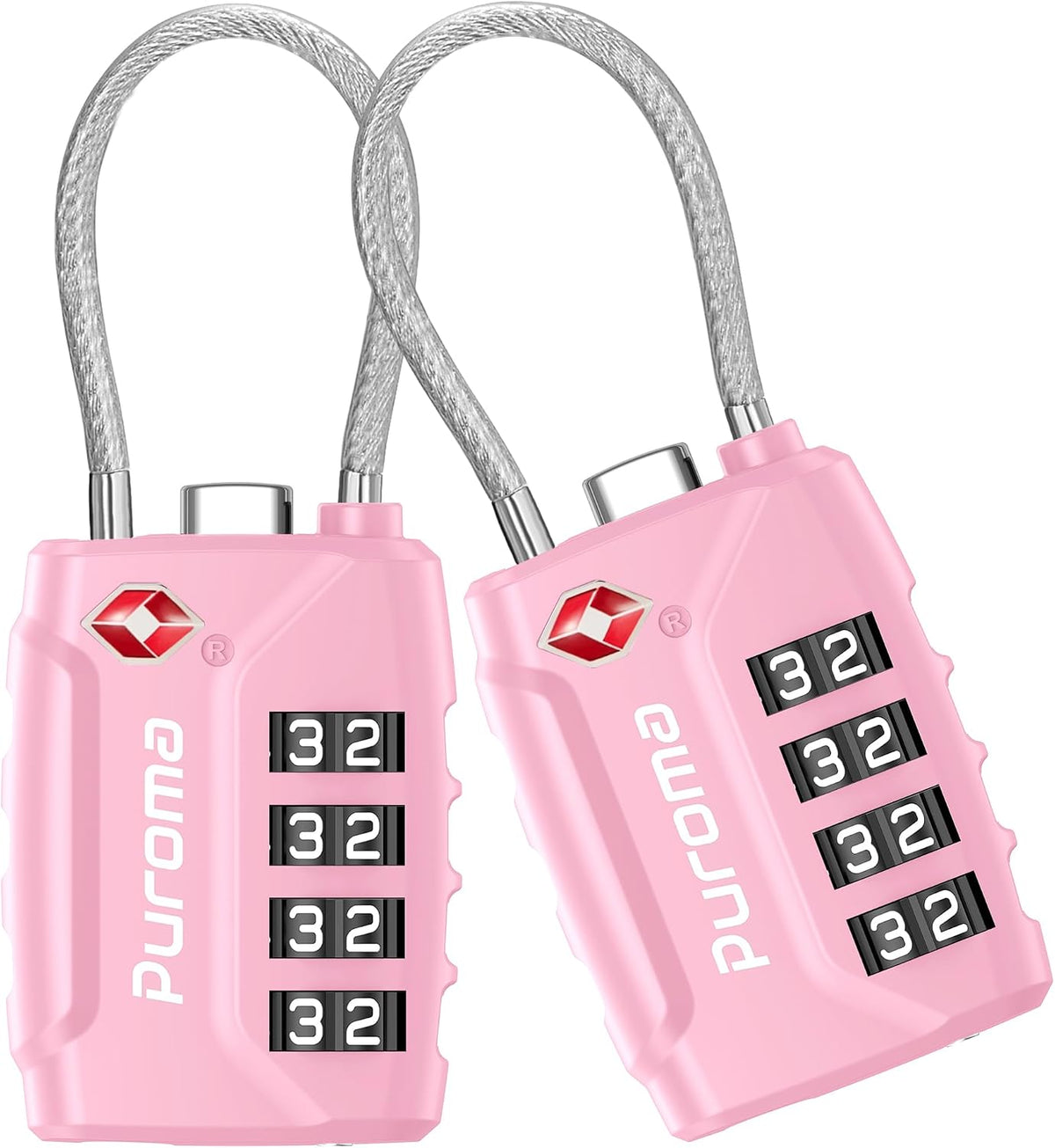 Puroma 2 Pack TSA Approved Luggage Locks 4 Digit Code Cable Lock Basic Pink
