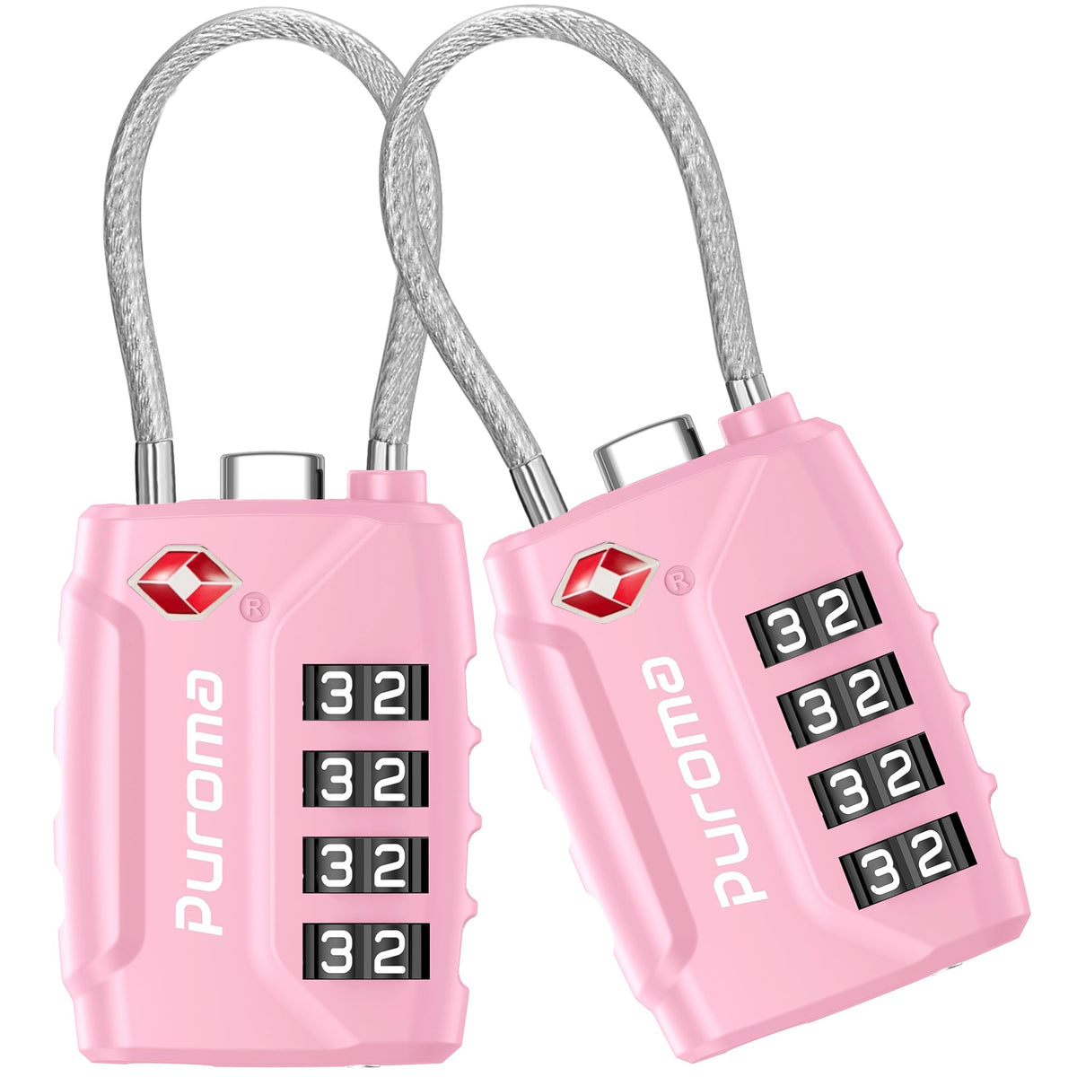 Puroma 2 Pack TSA Approved Luggage Locks 4 Digit Code Cable Lock Basic Pink