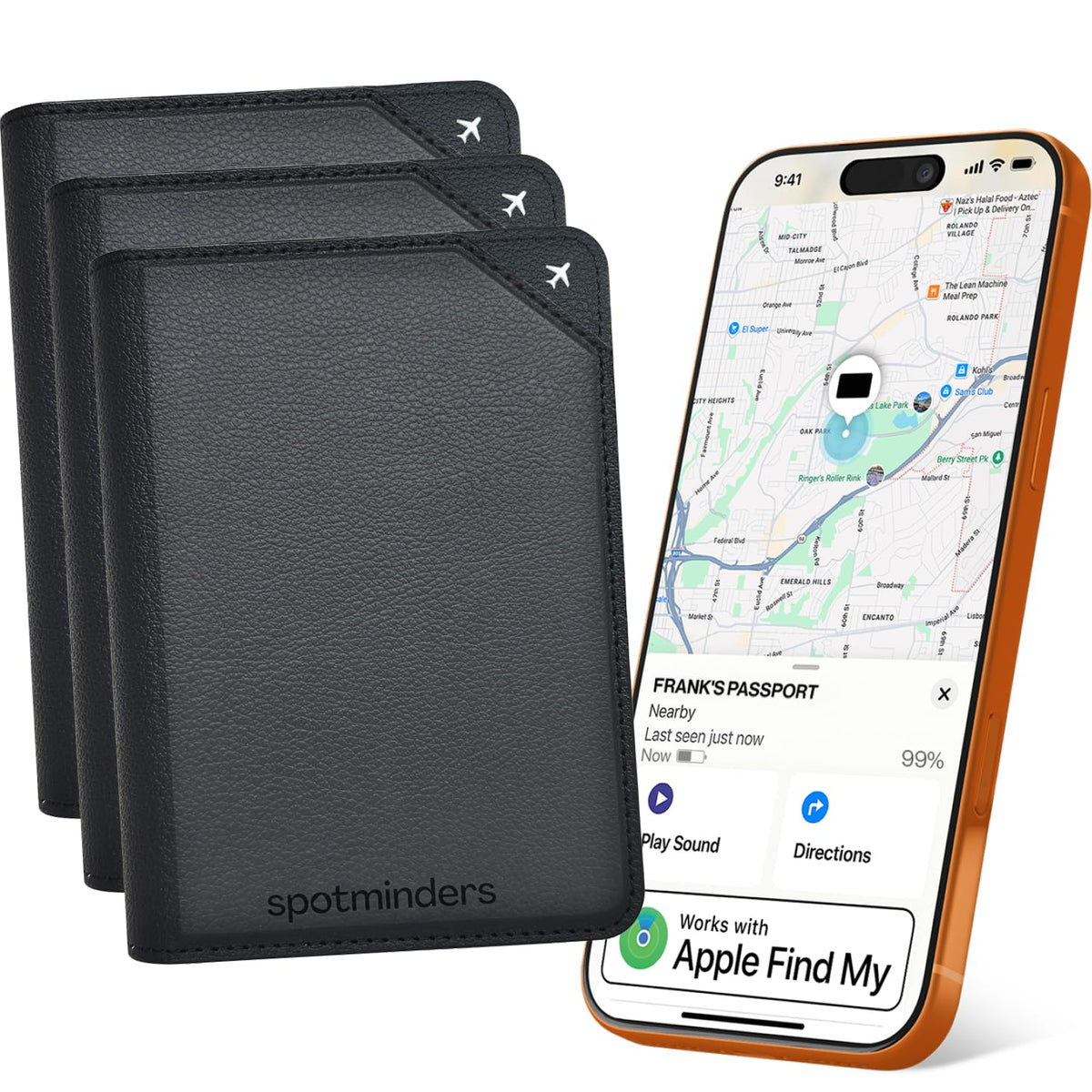 Apple MFi Certified Trackable Passport Holder for Travel (iOS Only) Works with Apple Find My, Rechargeable Passport Cover Air 3-Year Battery Life, Black RFID Blocking Travel Wallet Gift