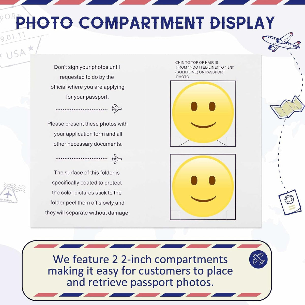200 Pcs Thick Passport Photo Holder 5.31 x 3.54 Inches Passport Picture Folders with Compartment for 2 x 2 Print, Picture Display Safely for Office, Customers Deliver Pictures, Travel