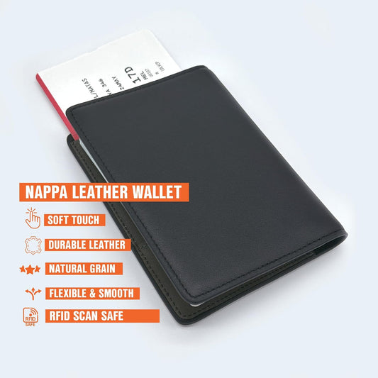 Slim Nappa Leather RFID Blocking Passport Cover (Black/Gray)