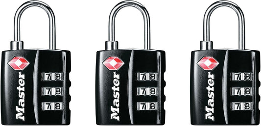 Master Lock TSA Approved Luggage Lock Black Backpack Lock 3-Pack 4680BLKEC3