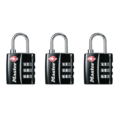 Master Lock TSA Approved Luggage Lock Black Backpack Lock 3-Pack 4680BLKEC3