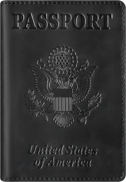 BIAOTIE Premium Leather Passport Holder Covers, Rfid Travel Wallet Passport Document Holder, Travel Essentials Wallet Cover Case for Men and Women (Black)