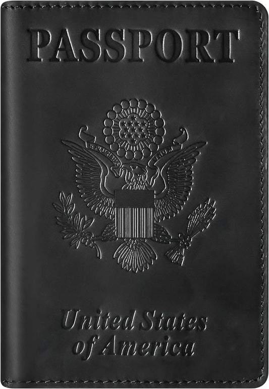 BIAOTIE Premium Leather Passport Holder Covers, Rfid Travel Wallet Passport Document Holder, Travel Essentials Wallet Cover Case for Men and Women (Black)