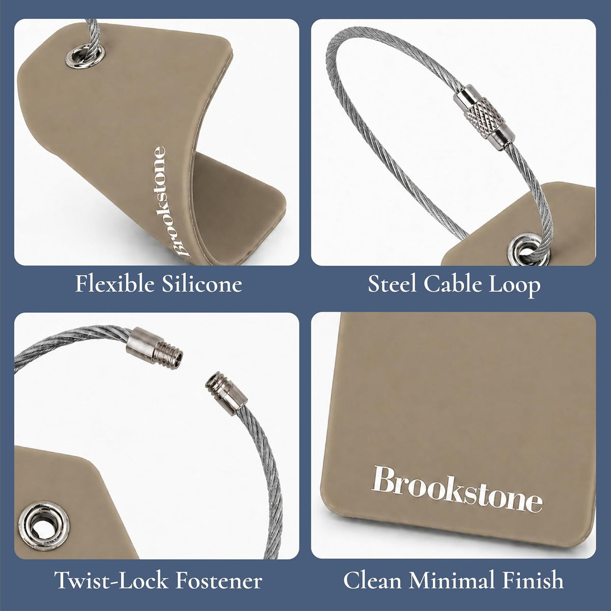 Brookstone Silicone Luggage Tags, 2 Pack, Steel Cable Loop