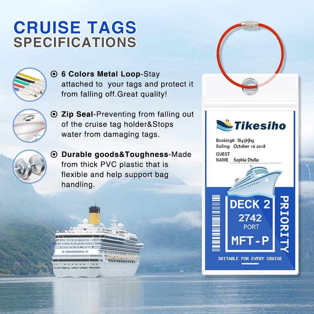 Tikesiho 12 Pack Wide Cruise Luggage Tag Holders for Carnival, NCL, Princess, Holland America and MSC, Cruise Essentials 2026-2027