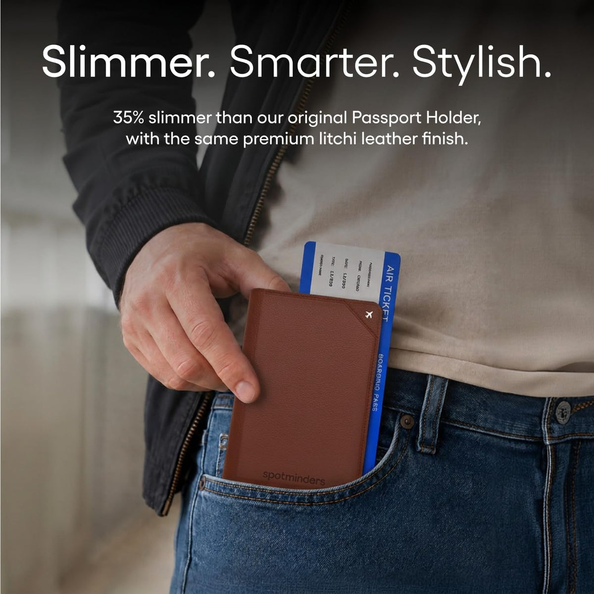 Apple MFi Certified Trackable Passport Holder for Travel (iOS Only) Works with Apple Find My, Rechargeable Passport Cover Air 3-Year Battery Life, Brown RFID Blocking Travel Wallet Gift