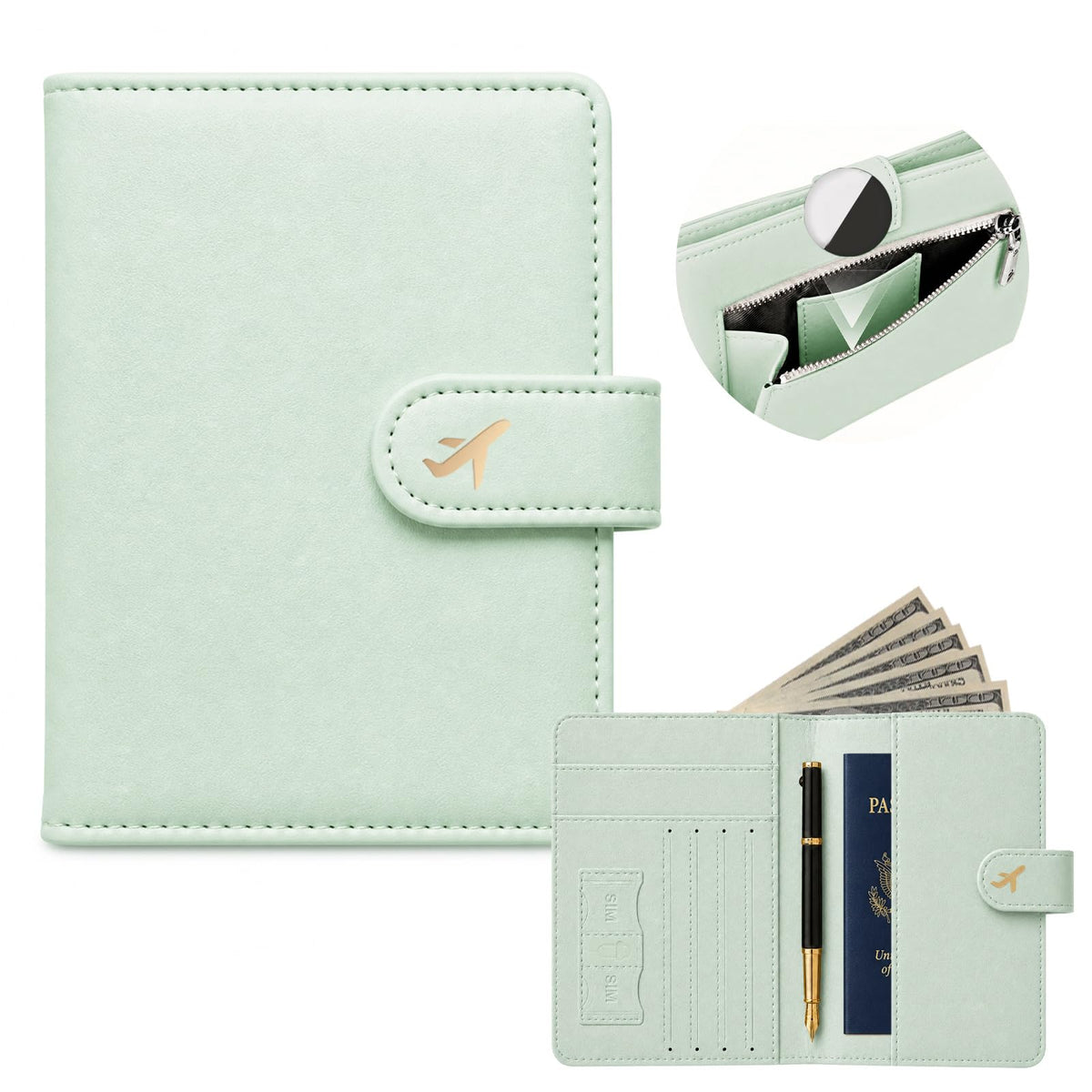 RFID Passport Holder with Tracker Slot, Leather Travel Wallet