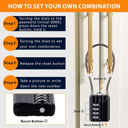 SEPOX® 4PK Metal Combo Padlock, Resettable 4-Digit, Extra Long Cable 7 Inch