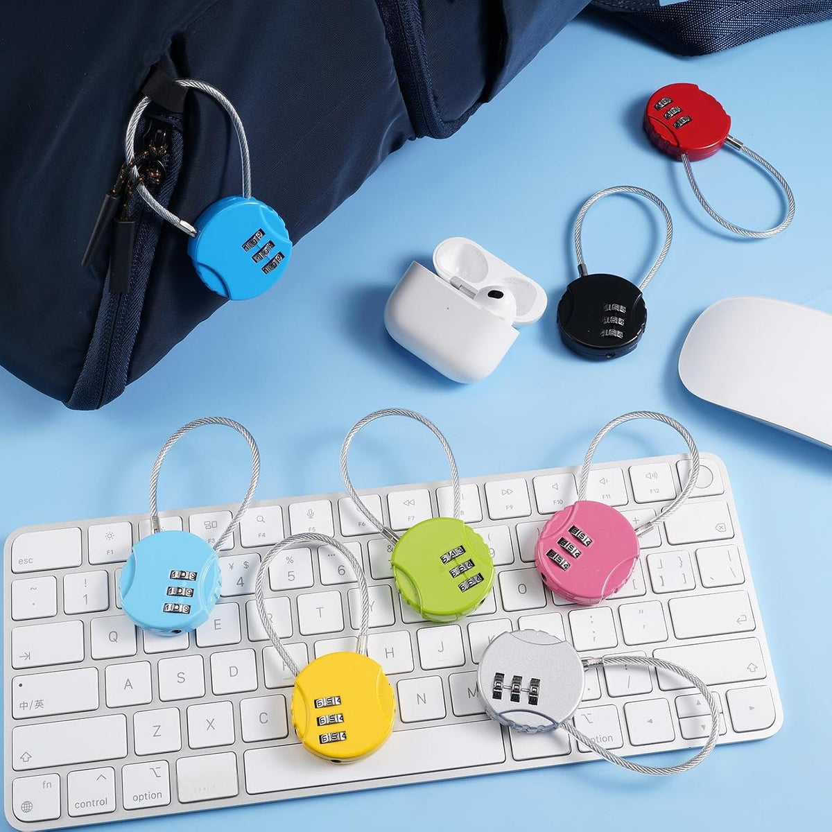 Moxweyeni 8 Pack 3 Digit Combination Cable Padlock,Multi Color
