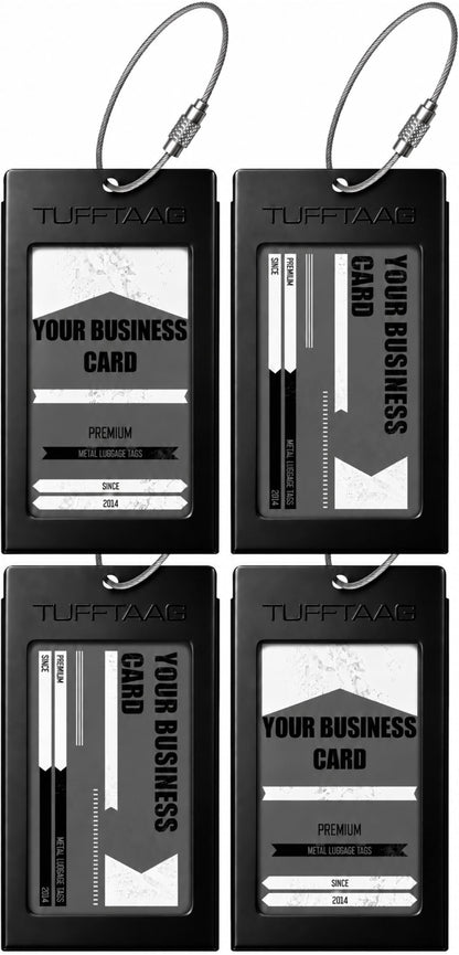 Luggage Tags Business Card Holder by TUFFTAAG - Durable Travel ID Bag Tag, Gunmetal, 2 Tags
