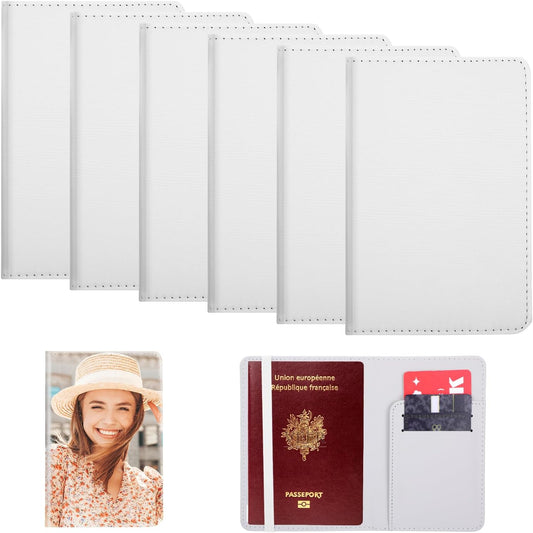 6 Pcs Sublimation Passport Holder Covers PU Leather Heat Transfer Card Travel Wallet DIY Blank Holder Cover for Passport Business Credit Cards (White)