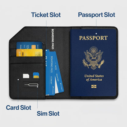 Apple MFi Certified Trackable Passport Holder for Travel (iOS Only) Works with Apple Find My, Rechargeable Passport Cover Air 3-Year Battery Life, Black RFID Blocking Travel Wallet Gift