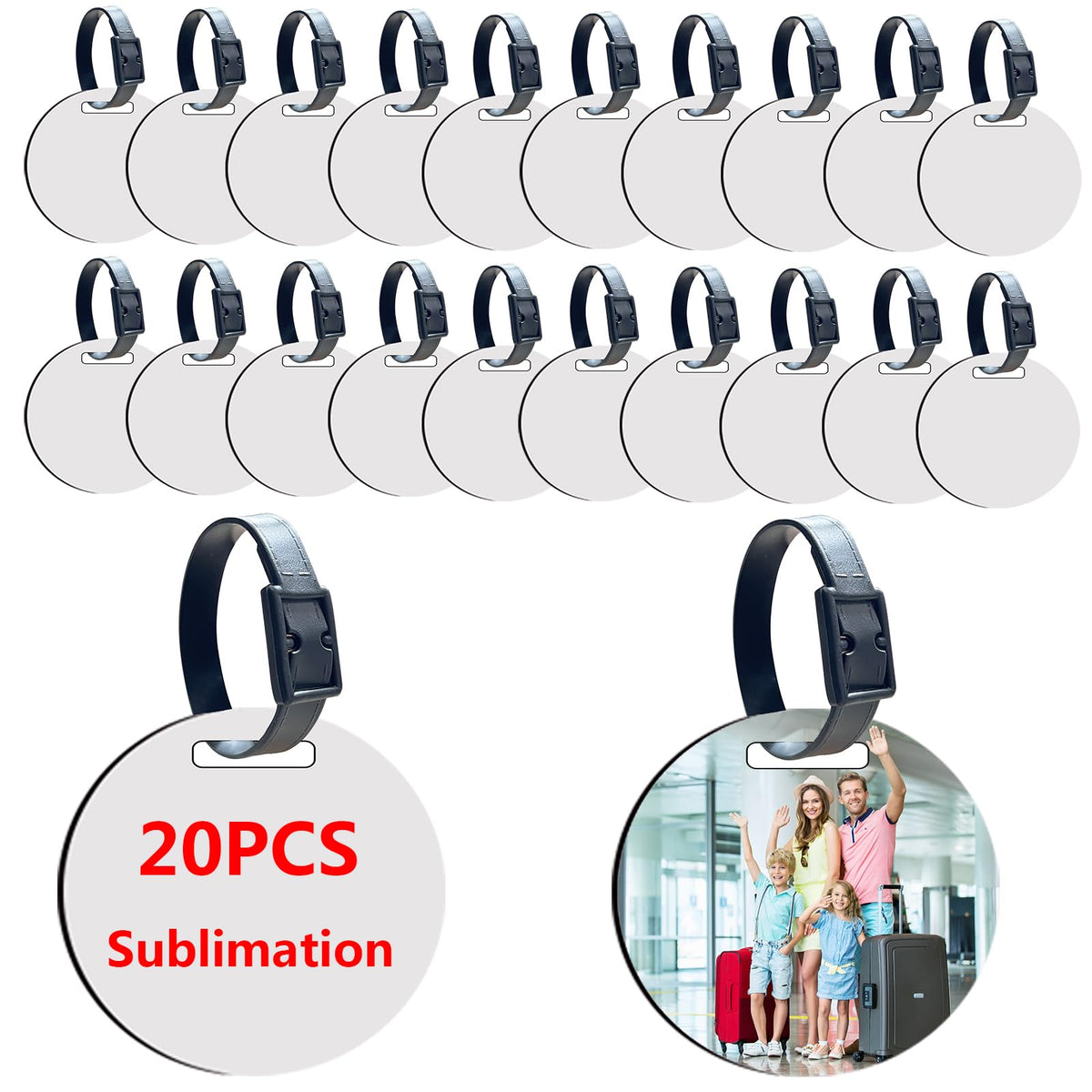 50 pcs Sublimation Luggage tag Blanks White Blank Travel Bag Tags with Strap Double Sided MDF Suitcase Label Tag with Slots Keychains Blanks Handmade DIY Crafting