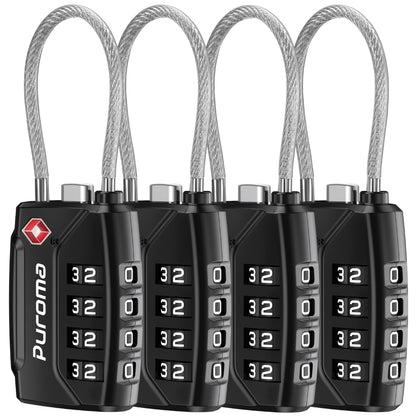 Puroma 2 Pack TSA Approved Luggage Locks 4 Digit Code Cable Lock Basic Pink