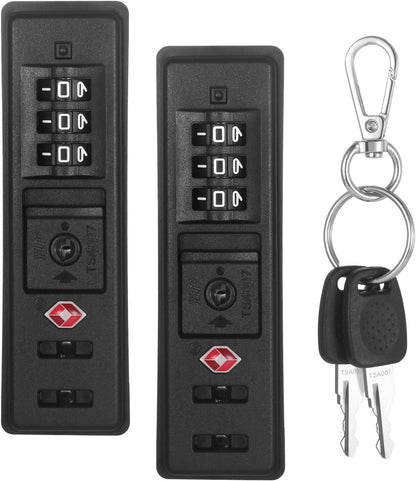 2 PCS TSA Certified Embedded T-S-A 007 Zipper Luggage Locks, Suitable for PC, ABS, PP Rigid Zipper Luggage Case Password Lock Replacement, with 2PCS Spare T-S-A 007 Key