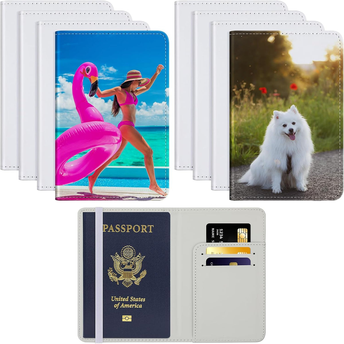 Yeaqee 8 Pcs Sublimation Passport Covers, PU Leather DIY, White