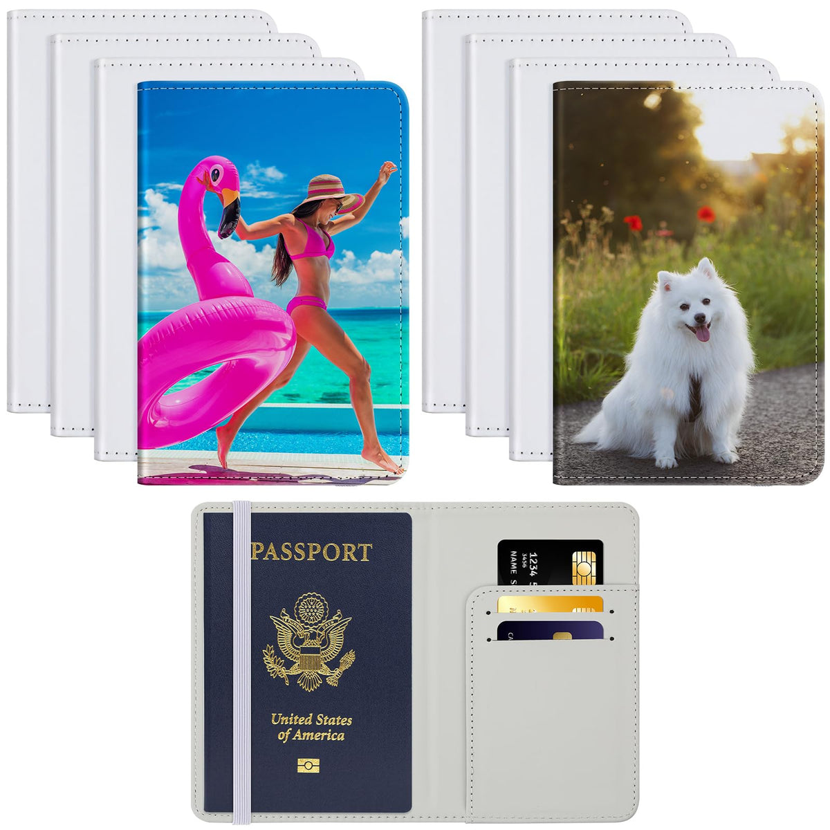 Yeaqee 8 Pcs Sublimation Passport Covers, PU Leather DIY, White
