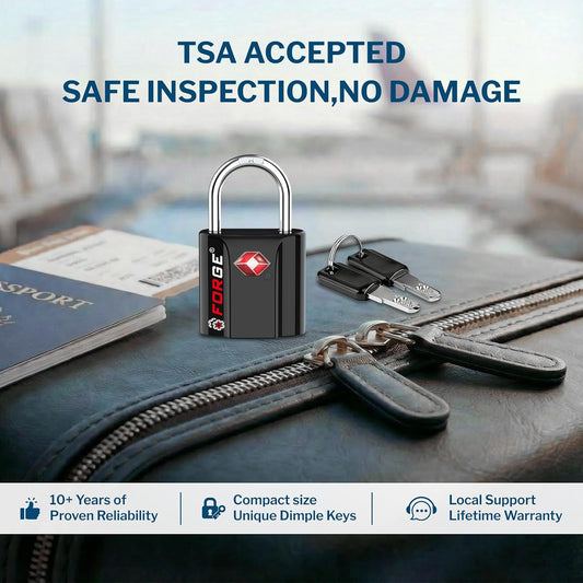 TSA Approved Luggage Locks, Ultra-Secure Dimple Key Travel Locks with Zinc Alloy Body, Black 4 Pack