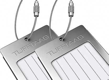 Luggage Tags Business Card Holder by TUFFTAAG - Durable Travel ID Bag Tag, Gunmetal, 2 Tags