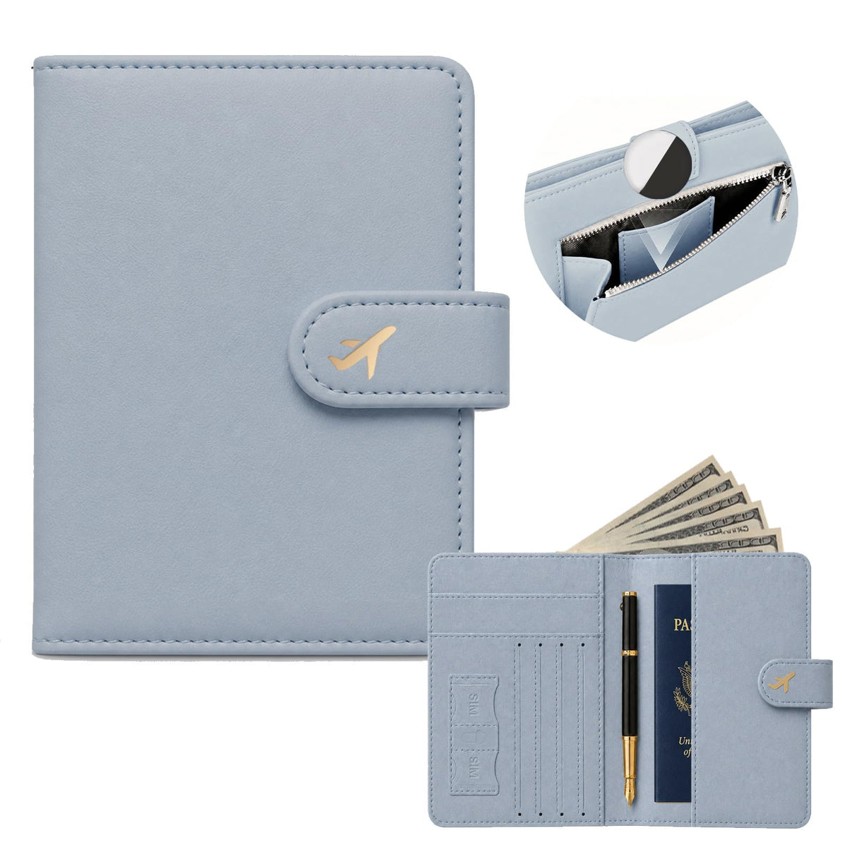 RFID Passport Holder with Tracker Slot, Leather Travel Wallet