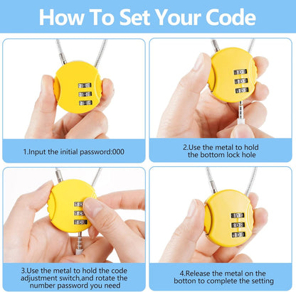 Moxweyeni 8 Pack 3 Digit Combination Cable Padlock,Multi Color