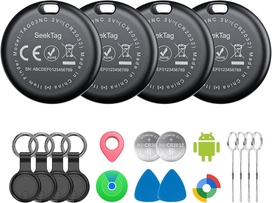 Air Tags for Android,Air Tags-4 Pack Android,Air Tracker Tags with 4 Case,2 Year Battery Life,Google & Apple Find Trackers for Google'S Find Hub App & Apple Find My,IP65 Waterproof Luggage Tracker