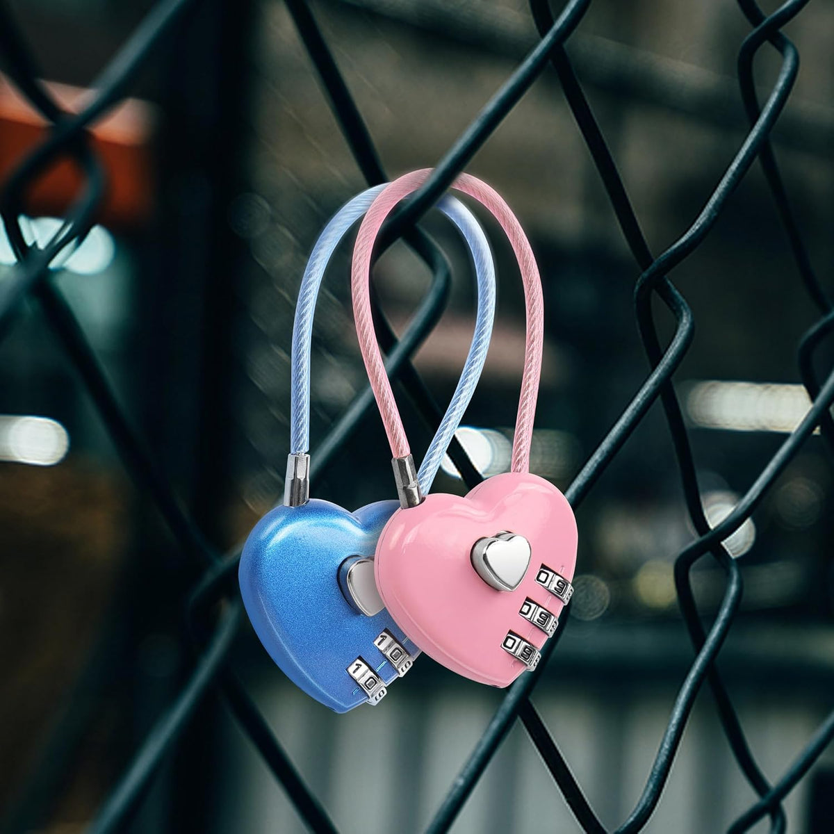 YAODHAOD 2 Pack Combination Lock, 3 Digit Heart Shaped Padlock for School Gym Locker, TSA Approved Cable Luggage Lock, Lock forLocker, Luggage,Fence,Backpack,Valentine Gift (Pink)