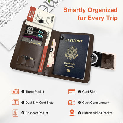 Full-Grain Leather Passport Holder, AirTag Slot RFID Wallet