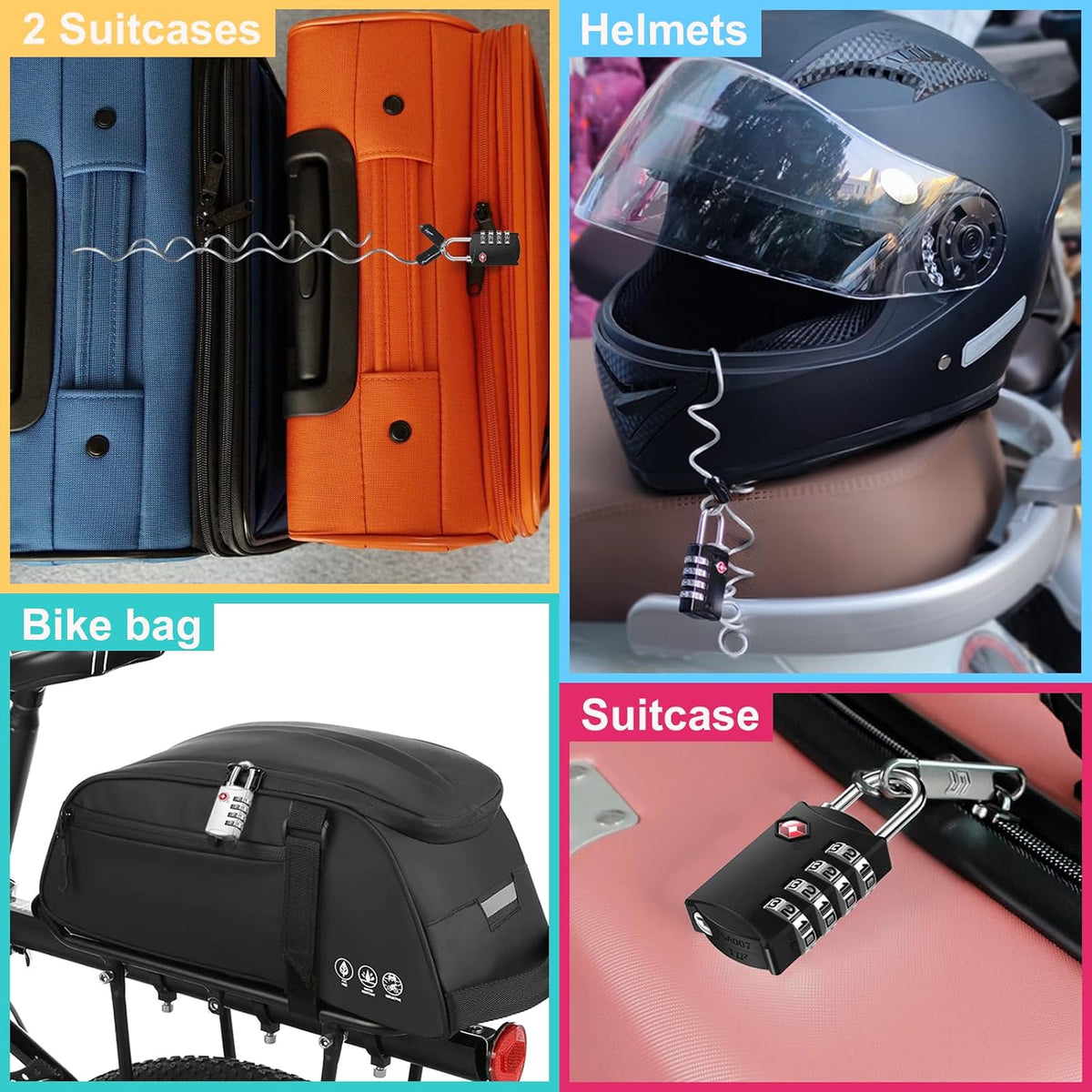 ZHEGE TSA Luggage Lock for Train Travel, 26"L × 0.1"D Cable (2 Pack, Black)