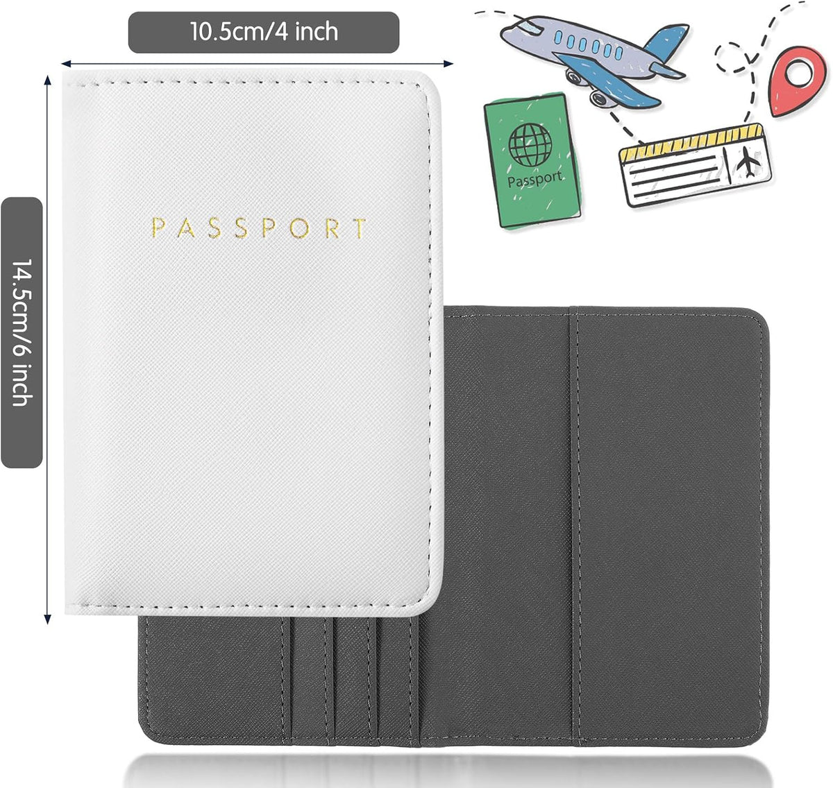 MotiMind 12 Pcs Passport Holder Cover Waterproof Leather Travel Wallet Passport Case for Women Men Family (White, Gray)