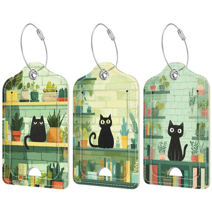Rimilak 3 Pcs PU Leather Luggage Tags with Privacy Flap, Name ID Label