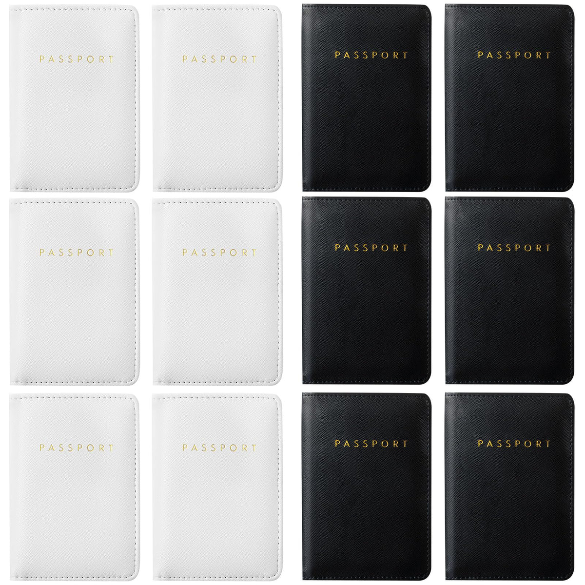 MotiMind 12 Pcs Passport Holder Cover Waterproof Leather Travel Wallet Passport Case for Women Men Family (White, Gray)