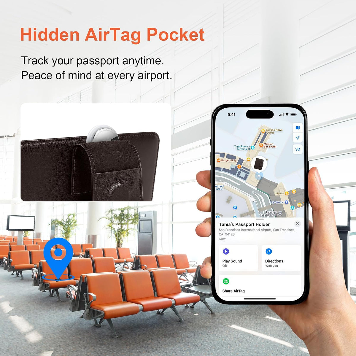 Full-Grain Leather Passport Holder, AirTag Slot RFID Wallet