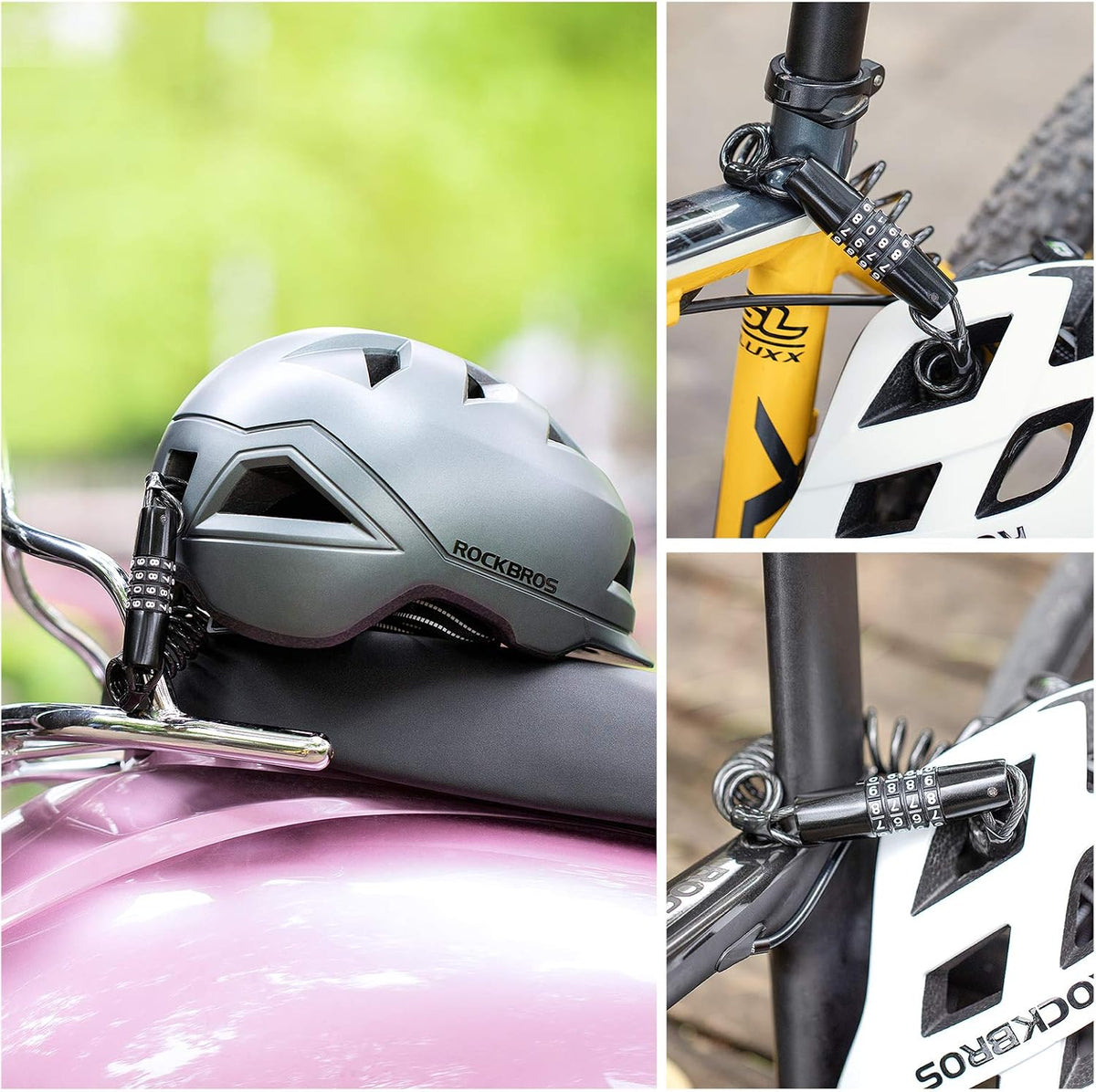 ROCKBROS Motorcycle Helmet Lock 4 Digit Lightweight Retractable 2Pcs