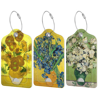 Rimilak 3 Pcs PU Leather Luggage Tags with Privacy Flap, Name ID Label