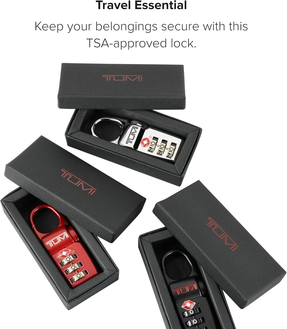TUMI - TSA Lock Box - Combination Lock for Luggage & Backpack - TSA-Approved Locks - Travel Security Accessories - Set of 3 - Black/Silver/Red